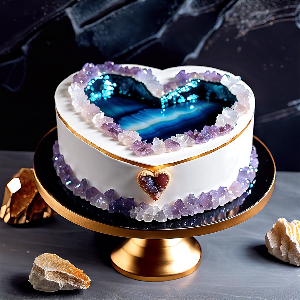 geode heart cake with rock candy crystals