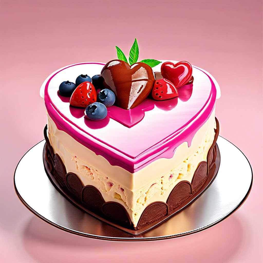 heart ice cream cake with layers of different flavors