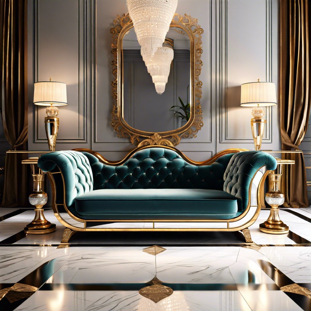 hollywood regency mirrored sofa