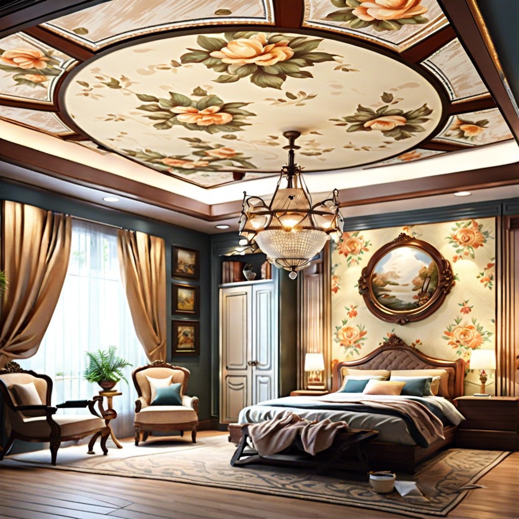 incorporating vintage wallpaper in ceiling design