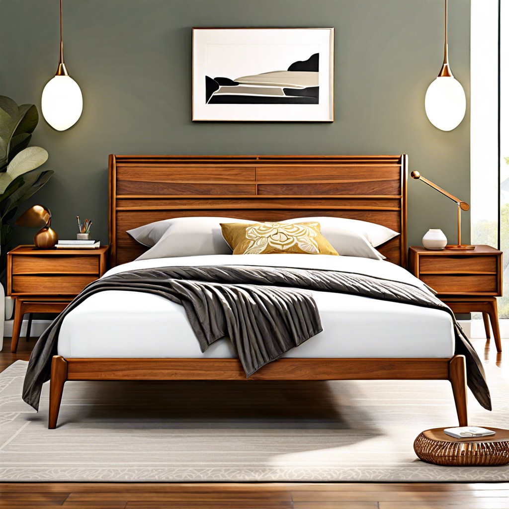 mid century modern teak bed frame
