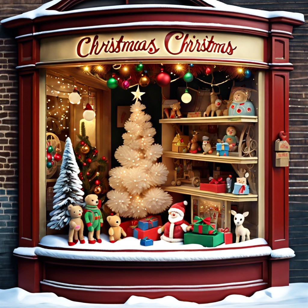 old fashioned toy shop window christmas cards