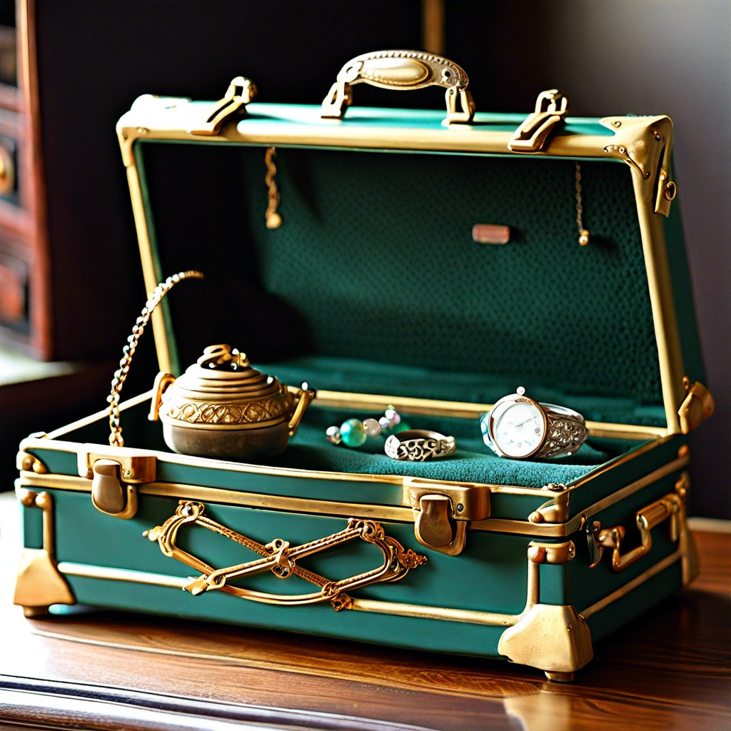 old school train cases turned into jewelry storage