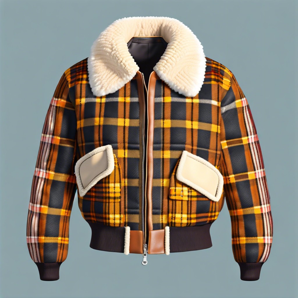 plaid wool with shearling collar