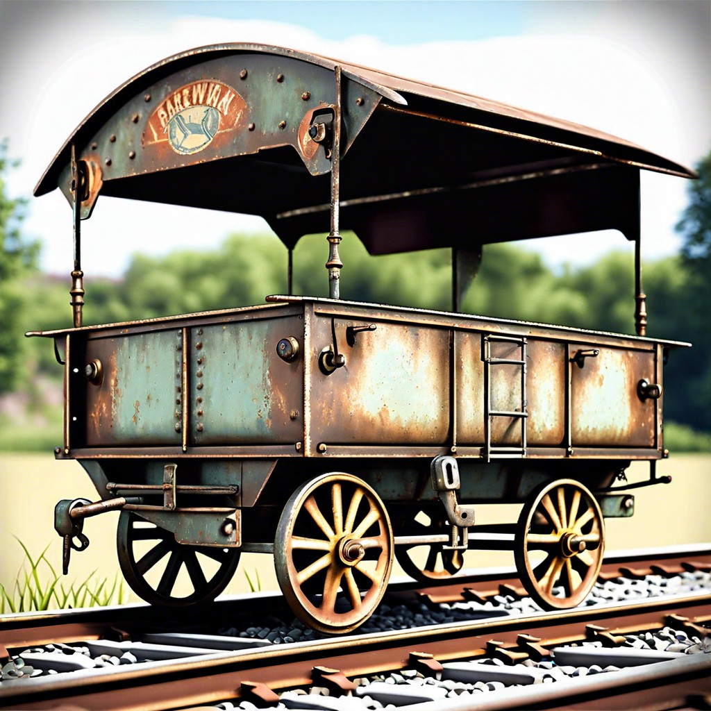 railway cart with distressed metal finish