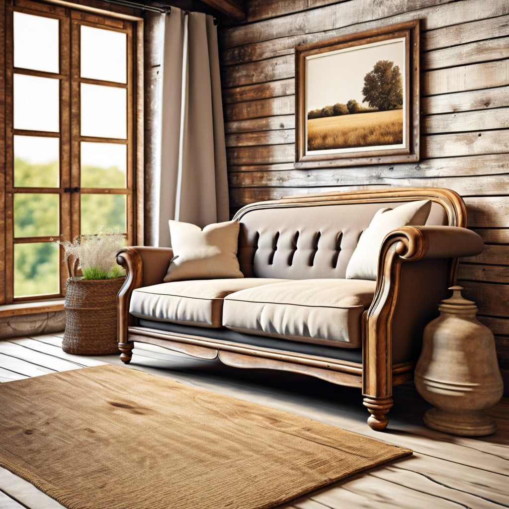 rustic farmhouse wooden frame sofa