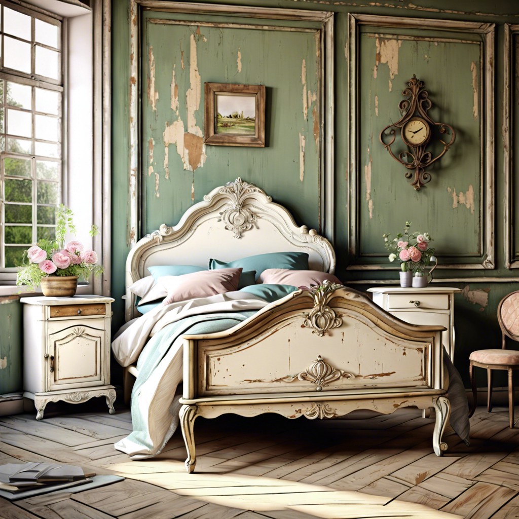 shabby chic distressed painted bed
