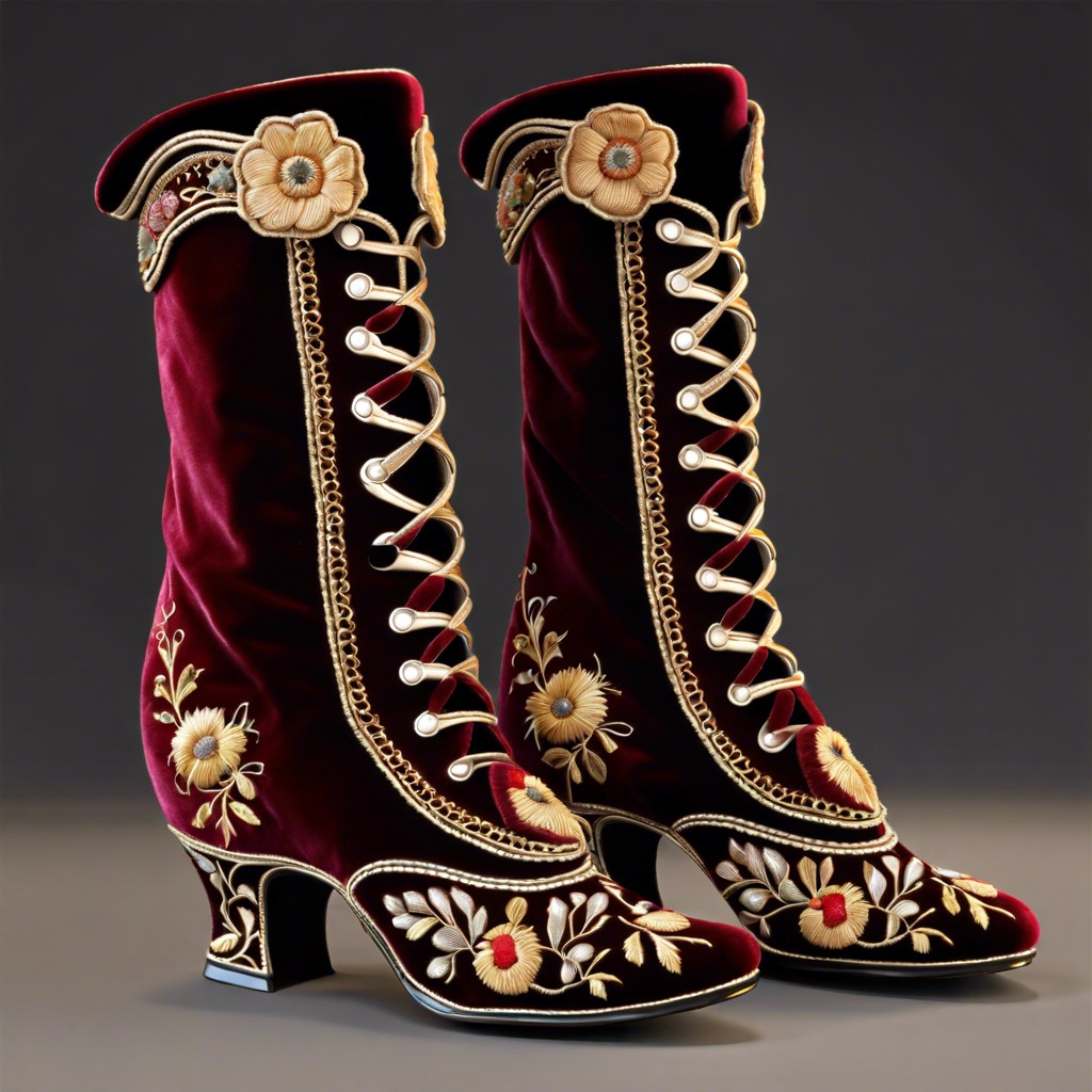 velvet embroidered boots from the victorian era