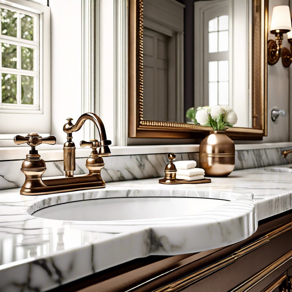 vintage luxury marble countertops with ornate vintage faucets