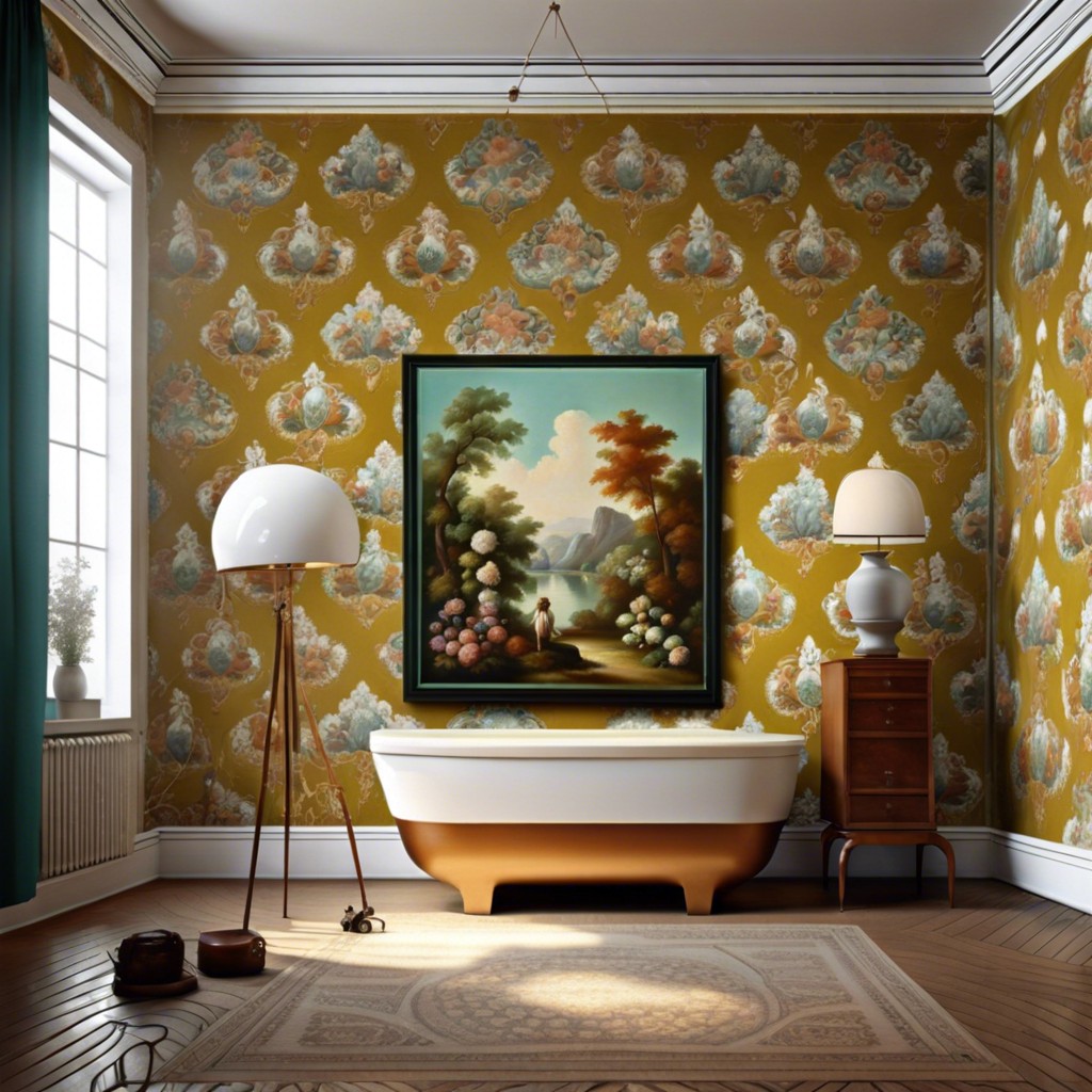vintage wallpaper as a backdrop for art galleries