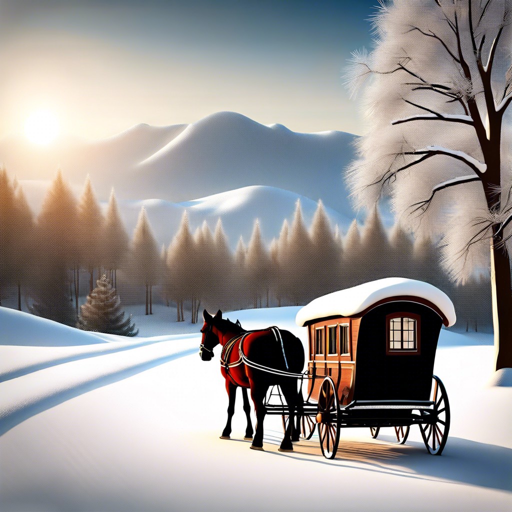 vintage winter landscapes with horse drawn sleighs