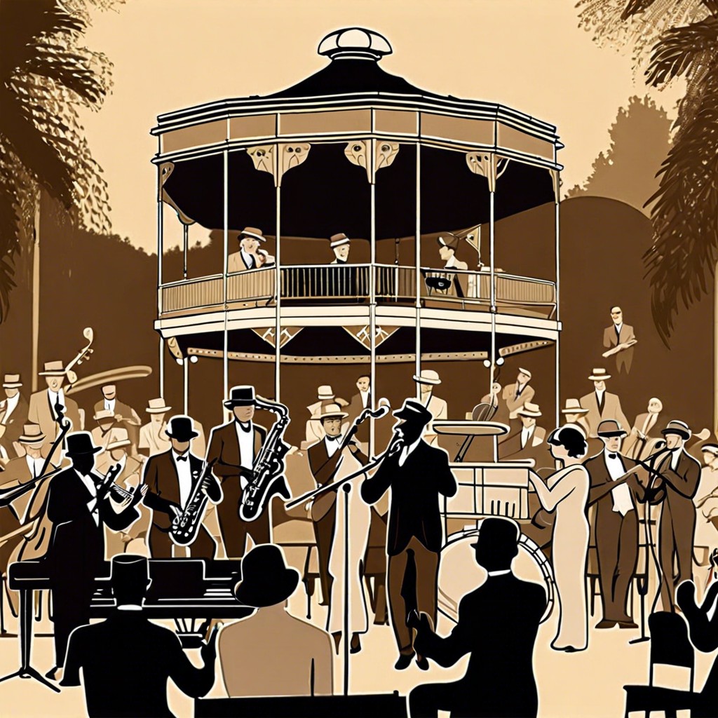 1920s themed jazz concerts in a bandstand