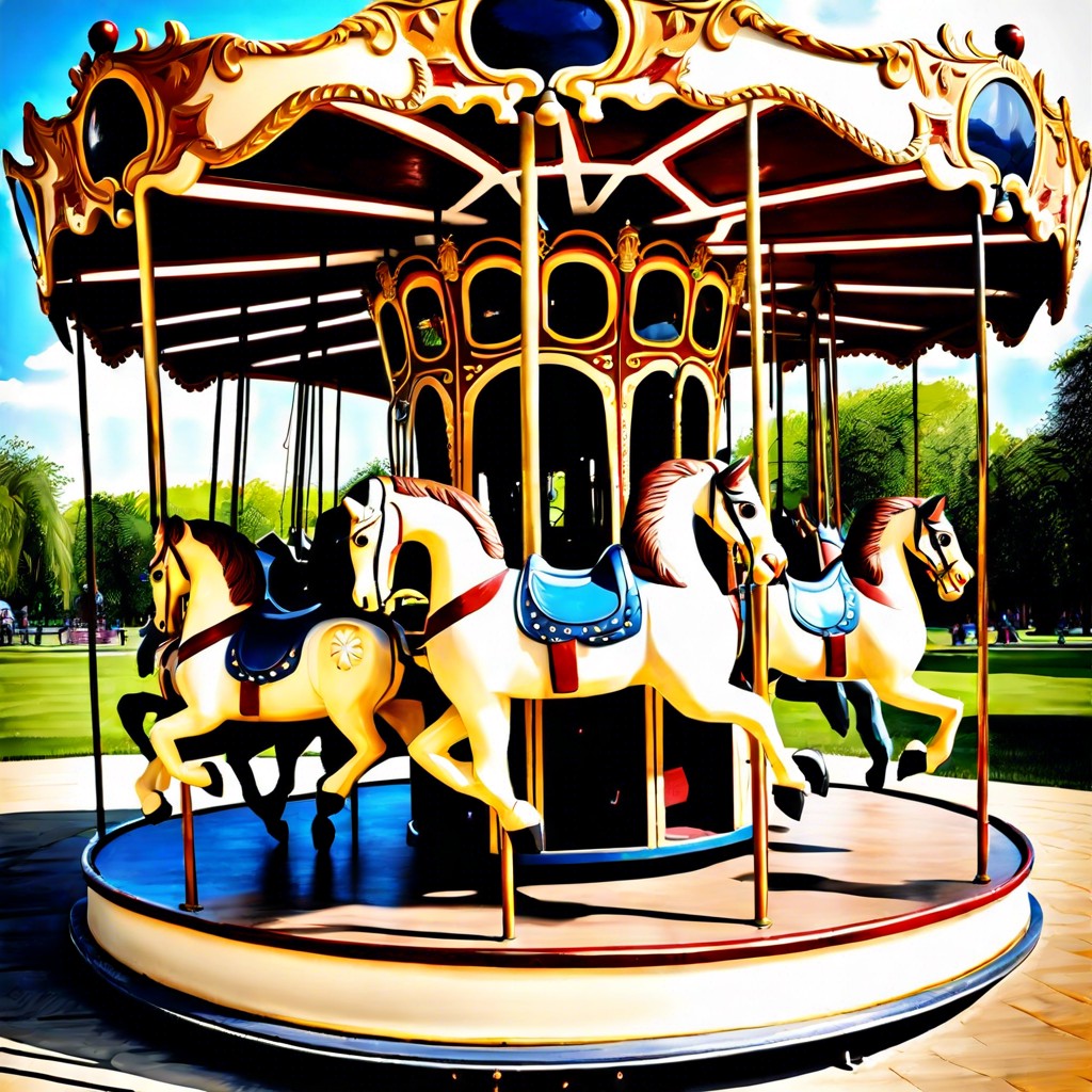 antique carousel with hand carved horses