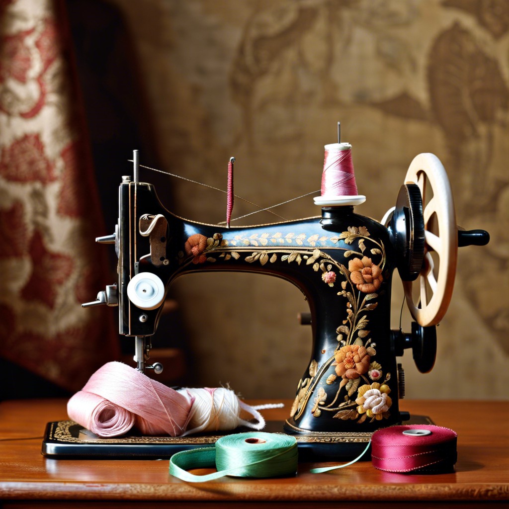 antique sewing art installation