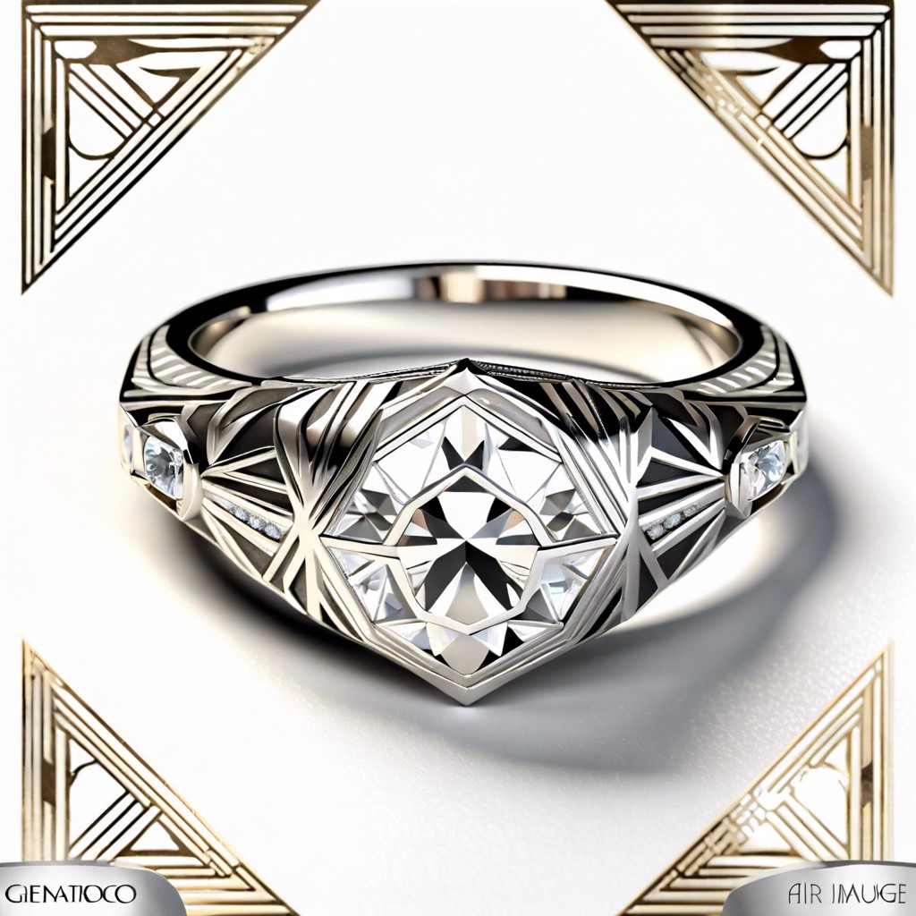 art deco platinum ring with geometric patterns