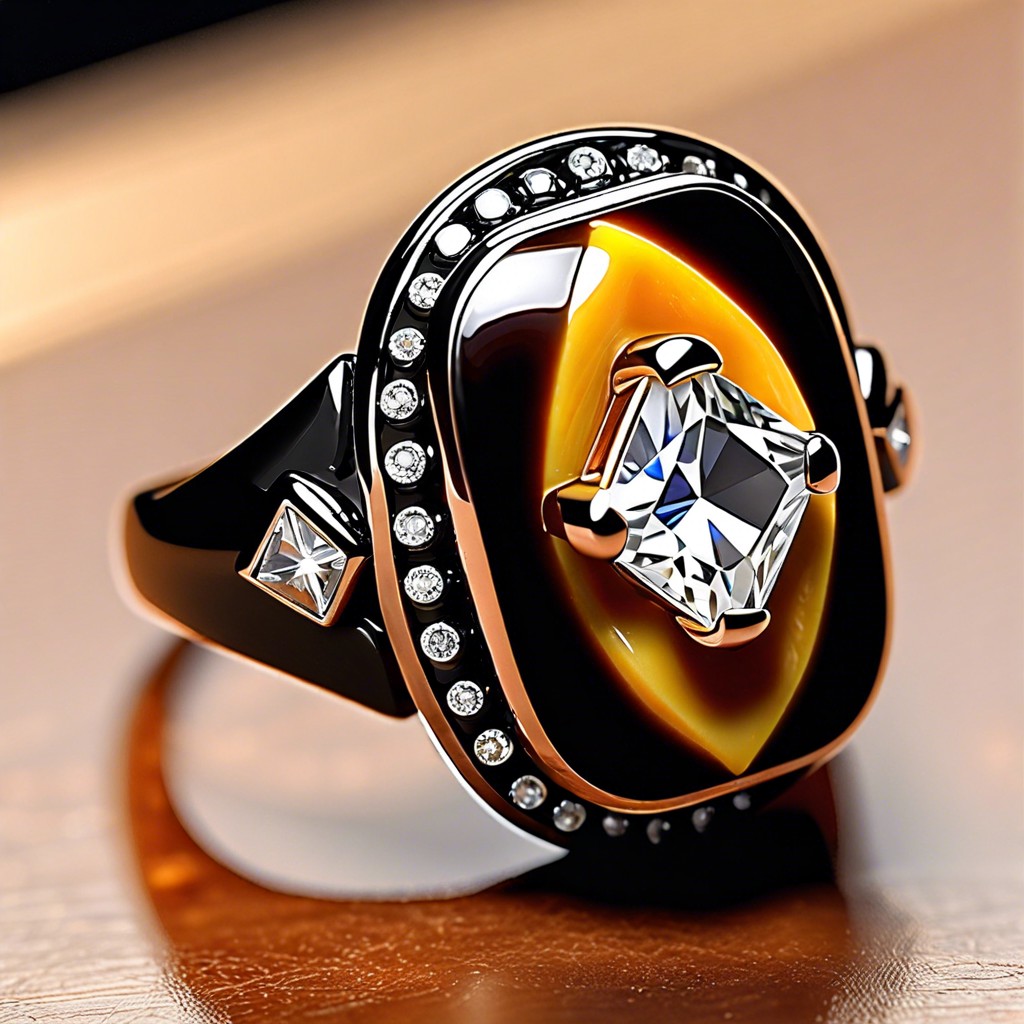 bakelite ring with embedded diamond