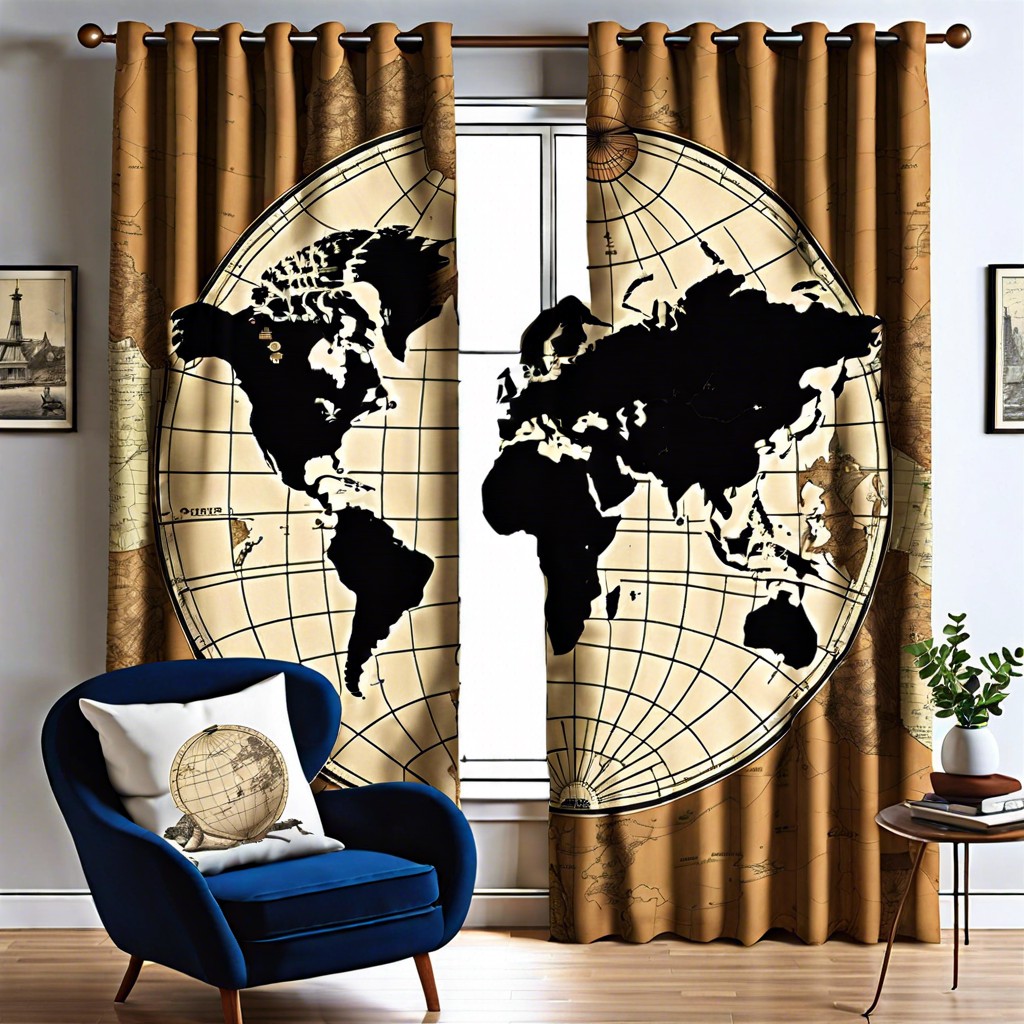 map patterned curtains