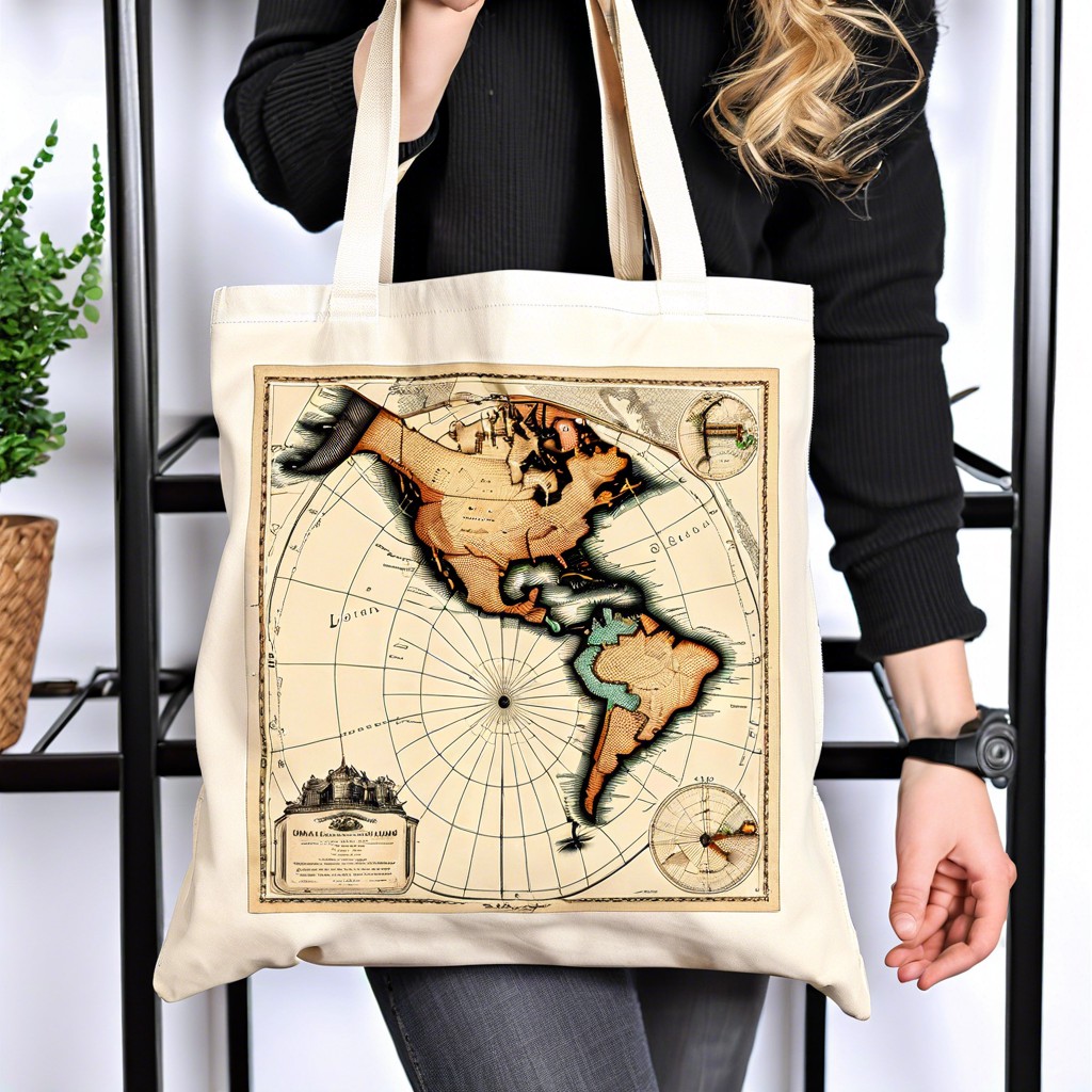 map printed canvas tote