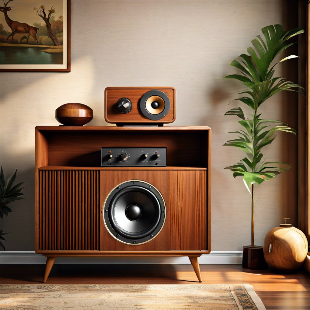 mid century modern wooden cabinet speakers