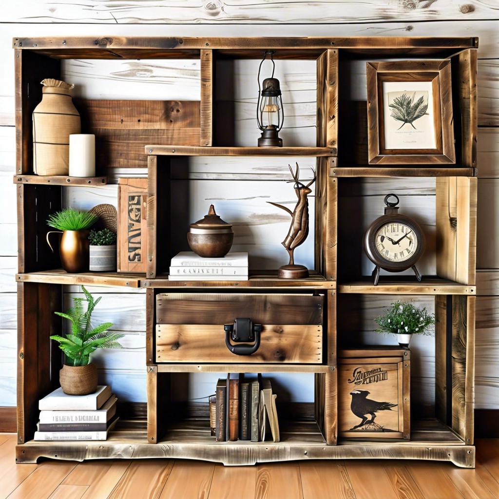 reclaimed wooden crate shelves