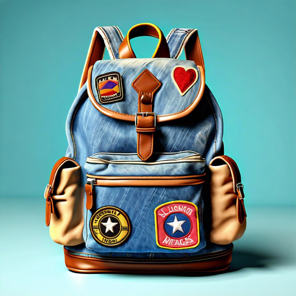 retro denim backpack with patches