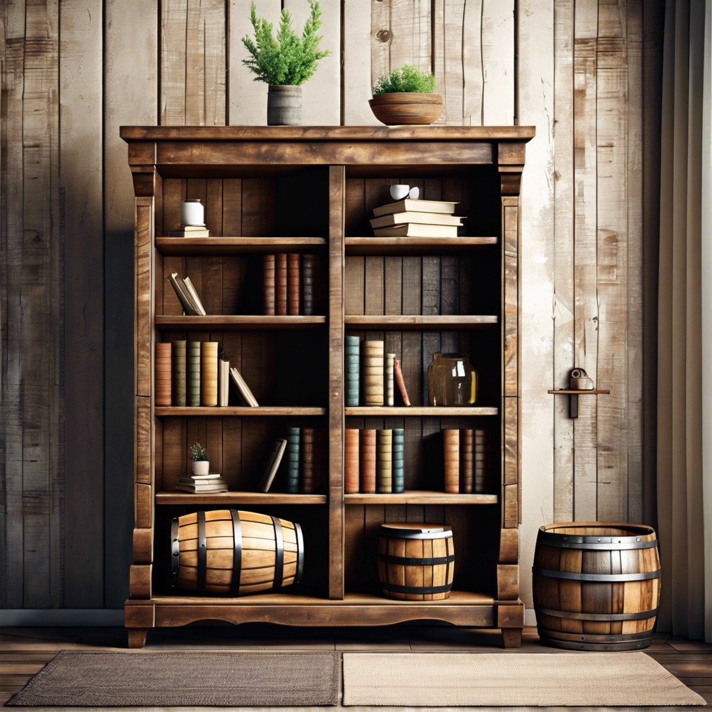 rustic barrel bookcase