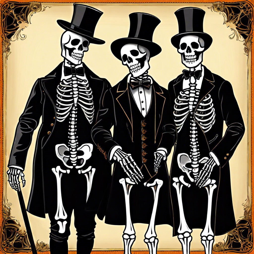 victorian skeletons in dapper attire