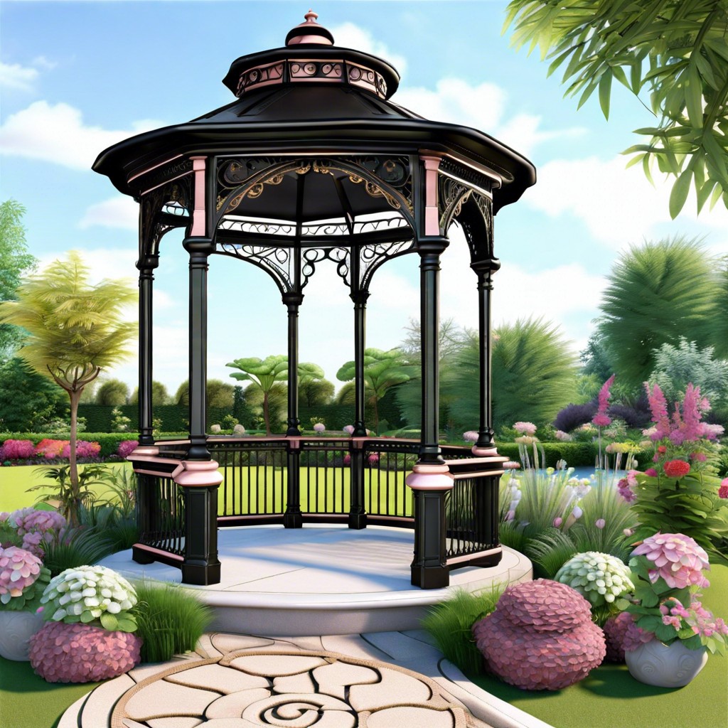 victorian style gardens with ornate gazebos