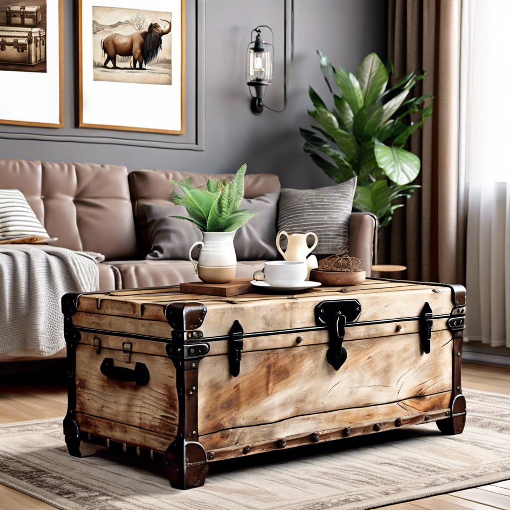 weathered trunks as coffee tables