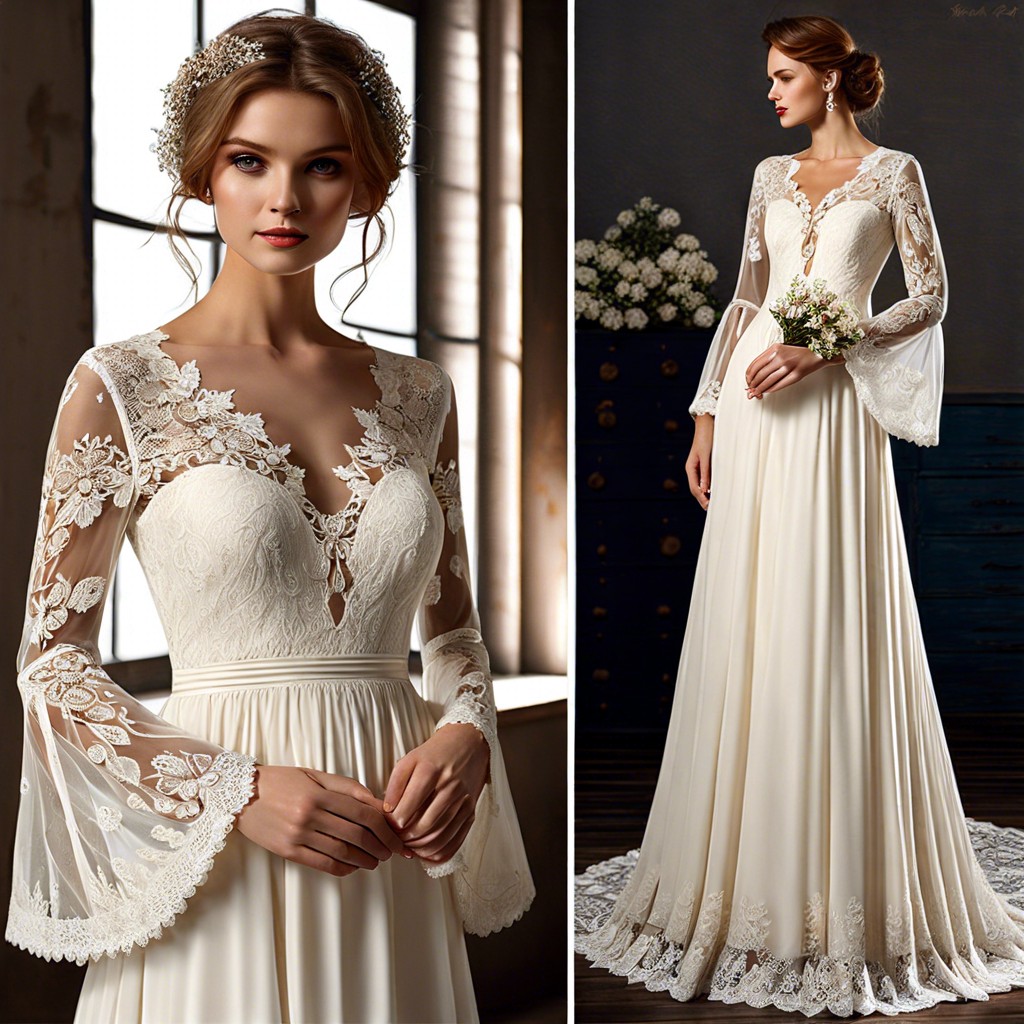 bell sleeved lace empire gown