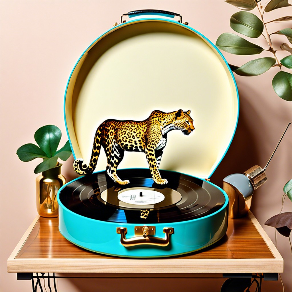 leopard patterned vinyl record shop